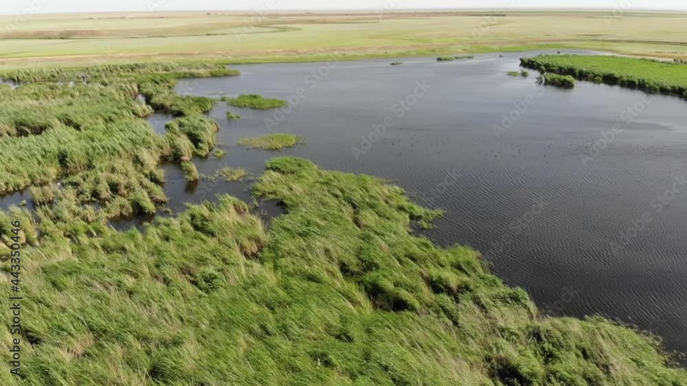 Kalmykia, a lake in the steppe. Aerial view. Kalmykia, a lake in the steppe. Aerial view.