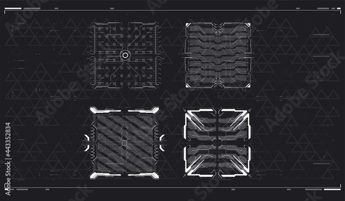 User Interface Square Frames Blocks Set. HUD concept. Sci fi technology template design. Futuristic HUD frames. Vector illustration.