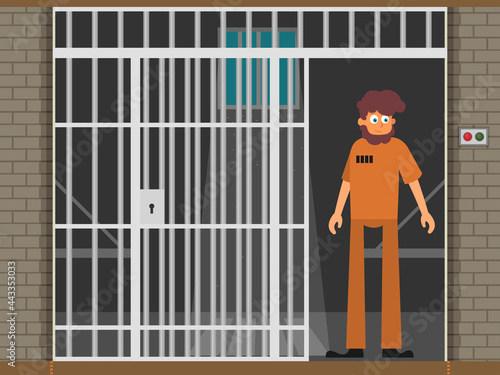 Prisoner, flat vector illustration of prison cell