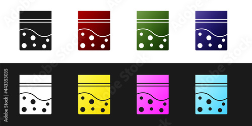 Set Plastic bag of medicinal cannabis icon isolated on black and white background. Health danger. Vector Illustration