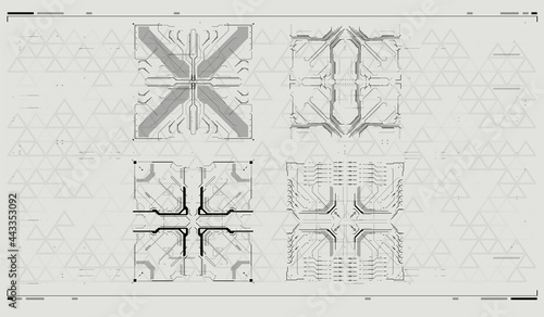 Futuristic HUD frames. sci fi technology template design. User Interface Square Frames Blocks Set. HUD concept. vector illustration.