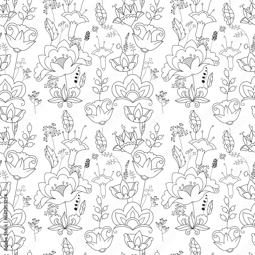 Black and white seamless floral pattern. Seamless texture for your design