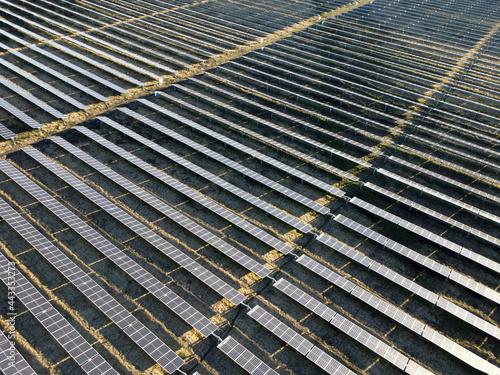 Renewable energy featuring a massive solar panel farm located in rural Queensland, Australia