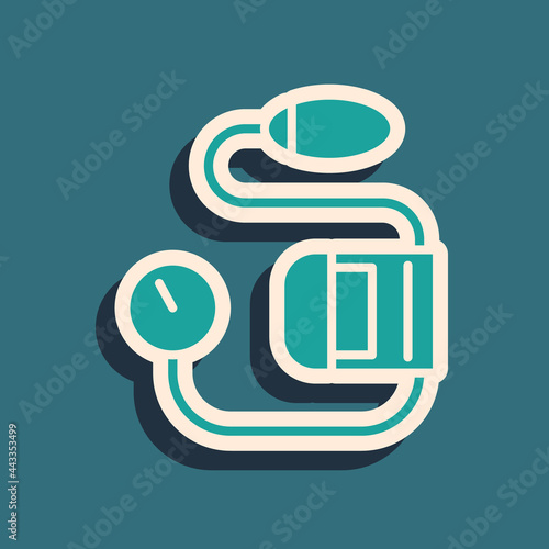 Green Blood pressure icon isolated on green background. Long shadow style. Vector Illustration