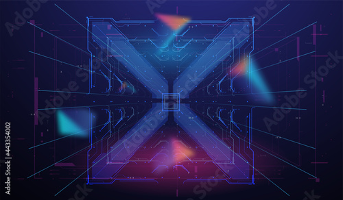 Neon HUD concept. Abstract Layout digital design User Interface Square Frames in neon style. Sci fi technology template design. Futuristic HUD frames. Virtual space background.