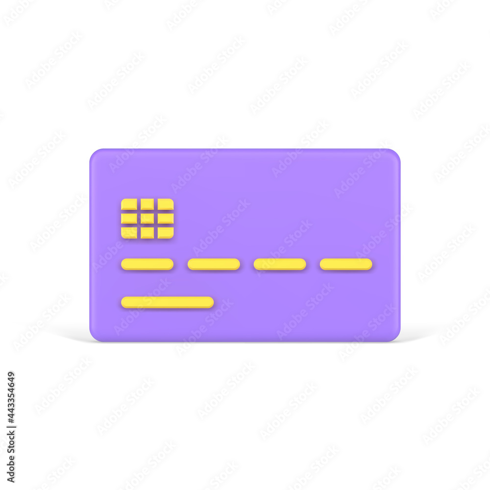Purple volumetric credit card. Plate with yellow number stripes and electronic chip Purple volumetric credit card. Plate with yellow number stripes and electronic chip