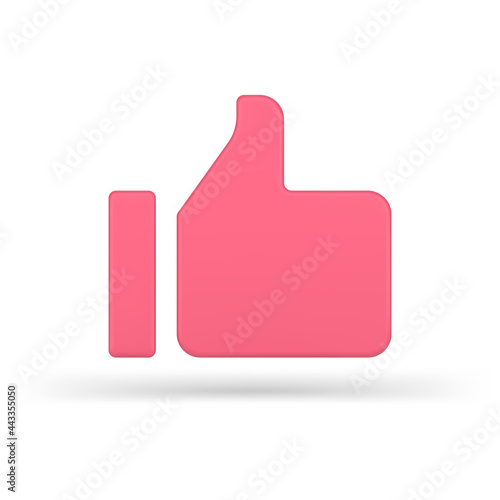Volumetric pink like vector 3d icon. Online approval symbol in minimal design.