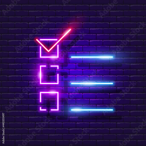 List neon sign. Choice glowing icon. Vector illustration for design. Planning concept.