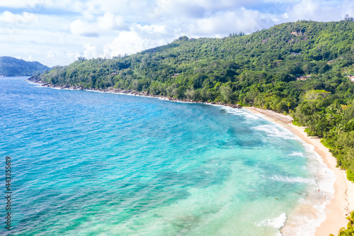 Seychelles Takamaka beach Mahe island vacation sea ocean palms drone view aerial photo © Markus Mainka