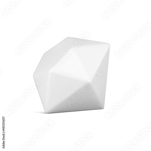 White 3d realistic sapphire. Precious diamond with geometric facets