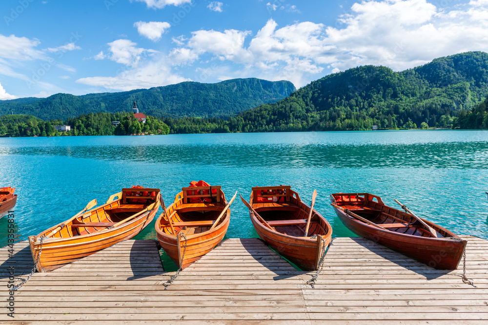 Boats in the Bled lake, Slovenia