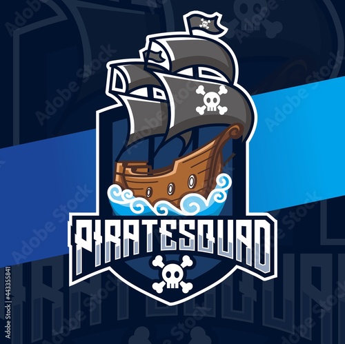 pirate ship logo esport design for gaming and vacation