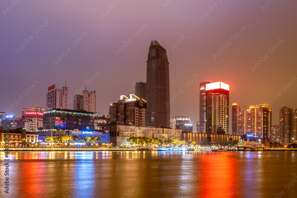 Obraz premium Ningbo city center architectural landscape night view