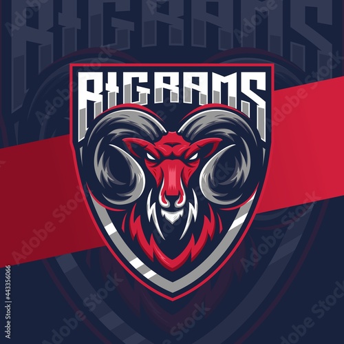 big ram goat head mascot esport logo design for gaming and sport