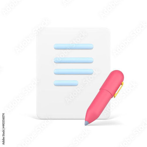 Signed 3d document. Pink pen next to volumetric piece paper with blue stripes text