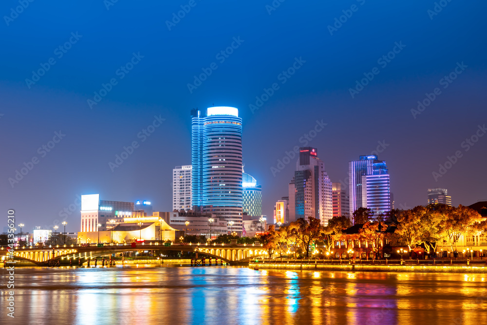 Ningbo city center architectural landscape night view