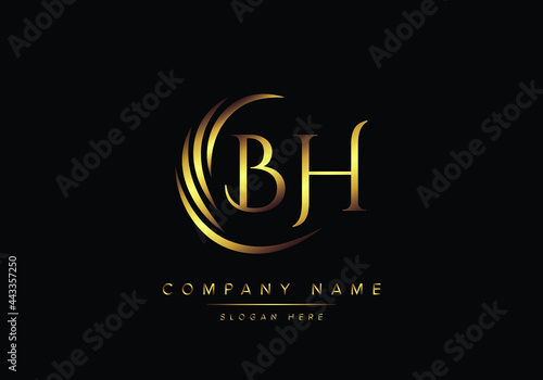 alphabet letters BH monogram logo, gold color elegant classical