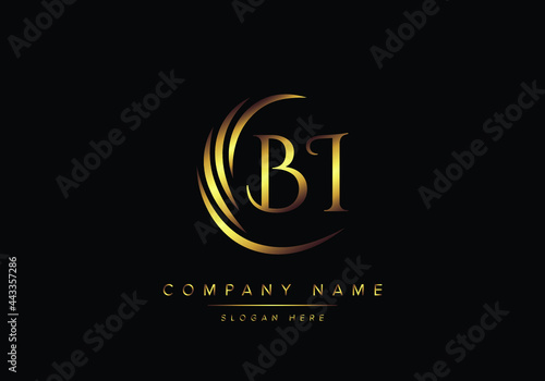 alphabet letters BI monogram logo, gold color elegant classical