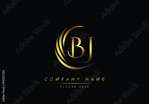 alphabet letters BJ monogram logo, gold color elegant classical