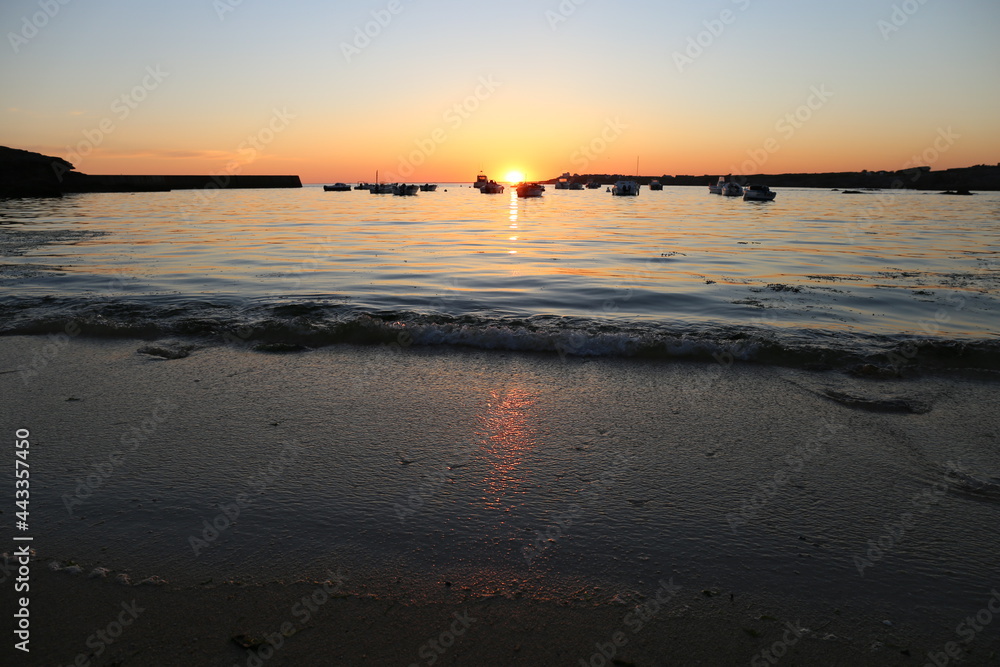 
sunset over the sea and boats, Landscape Brittany France June 2021