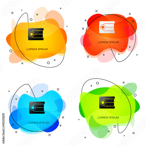 Black Dentures model icon isolated on white background. Dental concept. Abstract banner with liquid shapes. Vector
