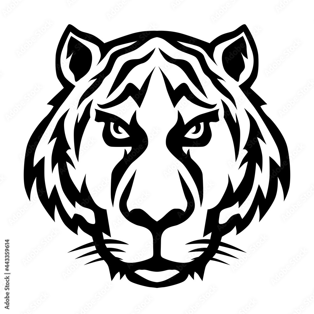 The tiger icon. Drawing of a tiger's head in the style of a black work tattoo. Zodiac sign. Symbol 2022. Vector illustration isolated on a white background for design and web. The tiger icon. Drawing of a tiger's head in the style of a black work tattoo. Zodiac sign. Symbol 2022. Vector illustration isolated on a white background for design and web.