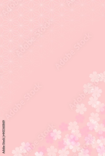 はがきサイズ　桜と麻の葉柄の背景 © shinoburedo