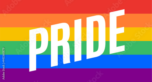 Pride, LGBT flag. Poster, banner or Rainbow flag of LGBT. Colorful rainbow lgbt flag for pride. Print for t-shirt of rainbow six colors flag with text Pride on background. Vector Illustration