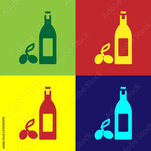 Pop art Bottle of olive oil icon isolated on color background. Jug with olive oil icon. Vector