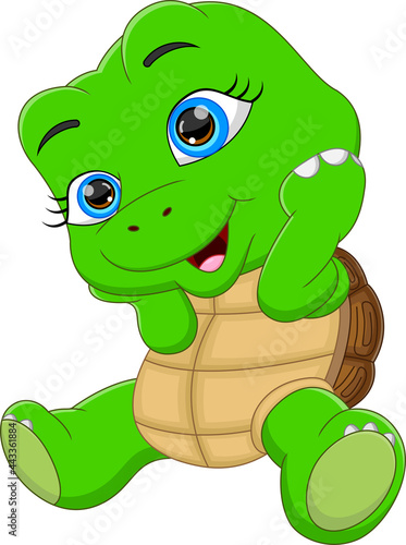 cute turtle cartoon posing on white background