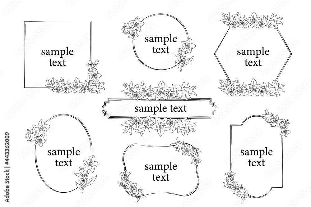 Flower frame material line drawing illustration Flower frame material line drawing illustration