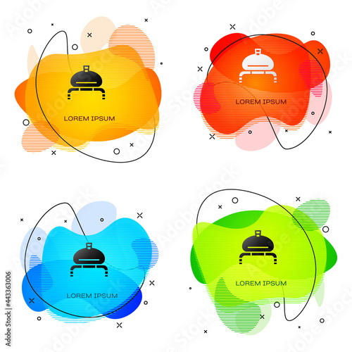 Black Bread and salt on towel icon isolated on white background. National food loaf. Traditional ukrainian wedding bread. Abstract banner with liquid shapes. Vector