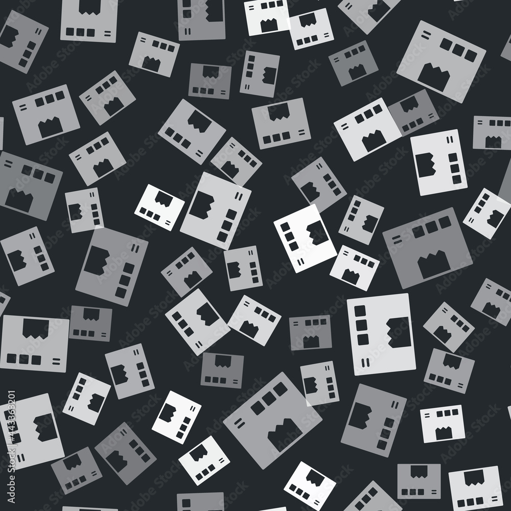 Grey Carton cardboard box icon isolated seamless pattern on black background. Box, package, parcel sign. Delivery and packaging. Vector Grey Carton cardboard box icon isolated seamless pattern on black background. Box, package, parcel sign. Delivery and packaging. Vector