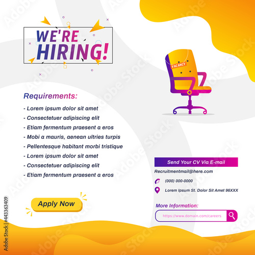 We are hiring job position. Jobs recruitment design for companies. Square social media post layout. Creative modern we are hiring banner, poster, flyer, background template