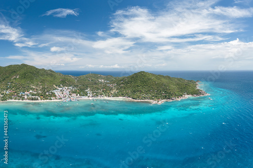 Koh Tao Island Ko Tao Island Thailand Drone Aerial Shot with Copy Space blue green turquoise landscape panorama © Huw Penson