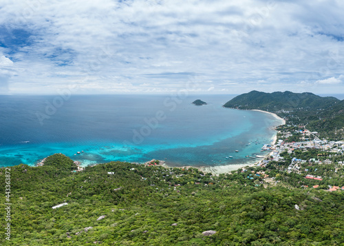 Mae Haad Beach, Koh Tao Island Ko Tao Island Thailand Drone Aerial Shot with Copy Space blue green turquoise landscape panorama © Huw Penson