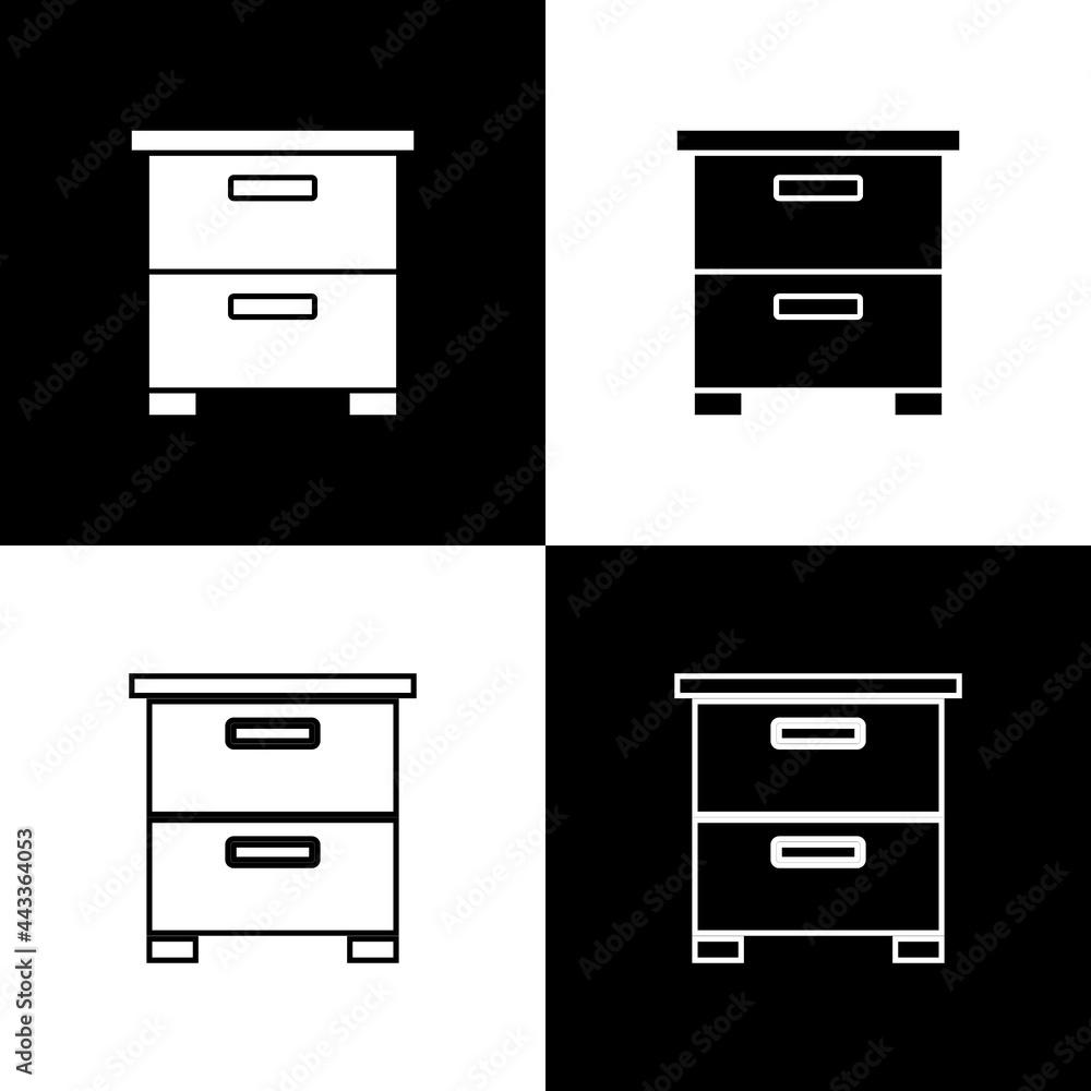 Set Furniture nightstand icon isolated on black and white background. Vector Set Furniture nightstand icon isolated on black and white background. Vector
