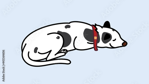 Cute white lying down dog in sweet dream with blue background in vector illustration art design