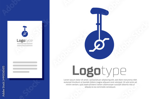 Blue Unicycle or one wheel bicycle icon isolated on white background. Monowheel bicycle. Logo design template element. Vector