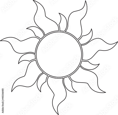 Sun vector illustration. Black and white. White background. Line drawing. photo