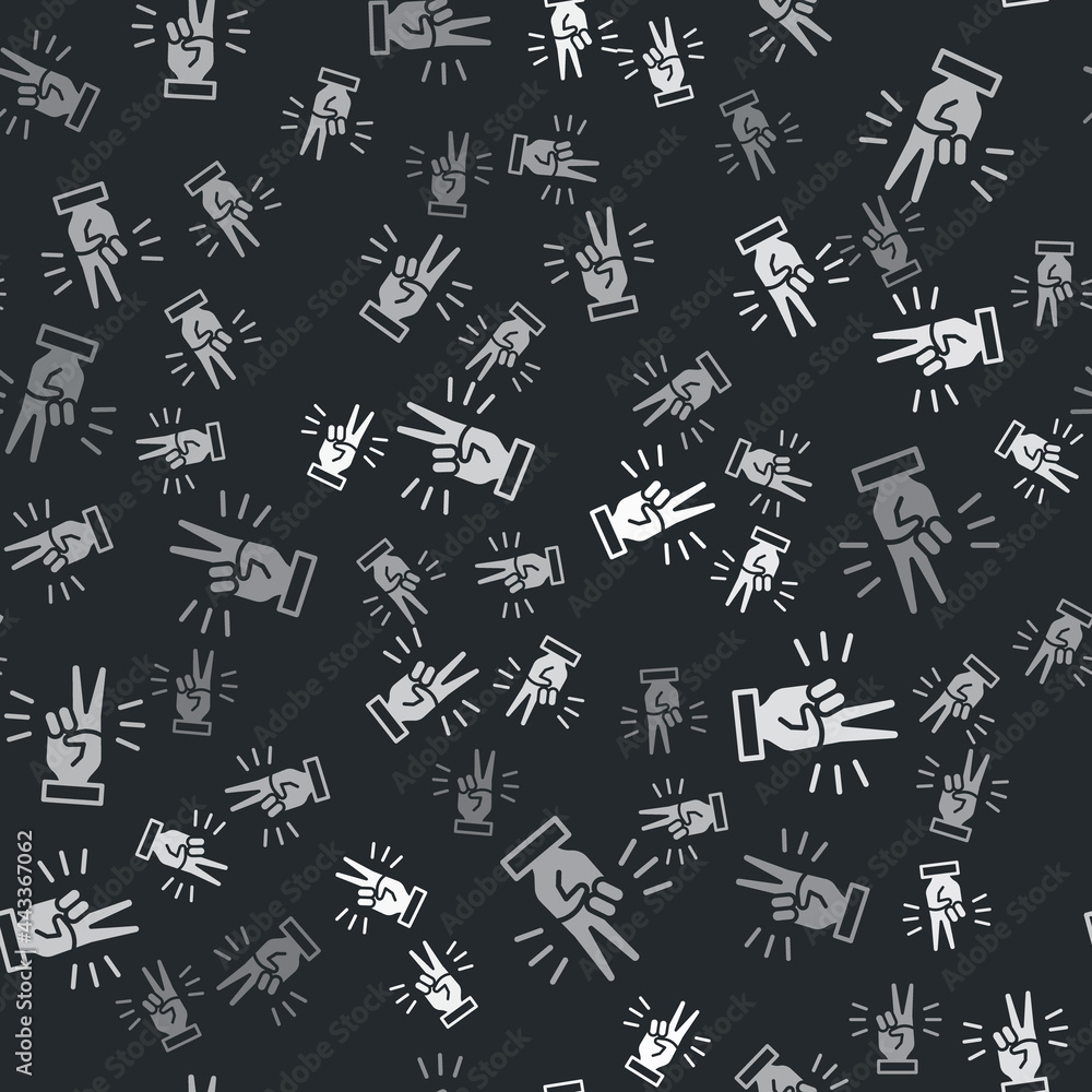 Grey Hand showing two finger icon isolated seamless pattern on black background. Victory hand sign. Vector Grey Hand showing two finger icon isolated seamless pattern on black background. Victory hand sign. Vector