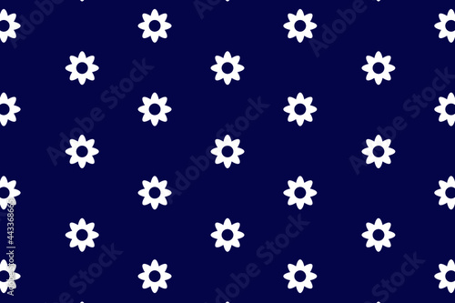 Seamless of little white flower field on dark blue background vector. Cute floral pattern.