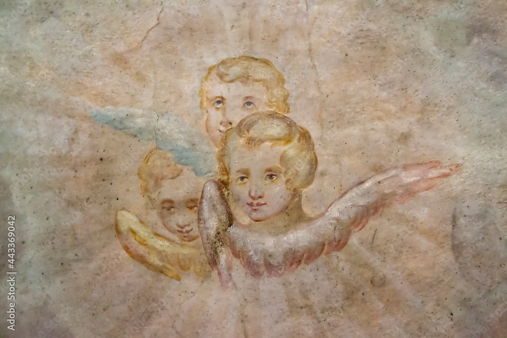 Naklejka premium wall painting in an abandoned Orthodox church