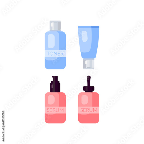 flat toner and serum vessel design with blue and red color