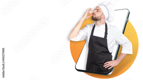 Chef cook in smartphone. Ma...