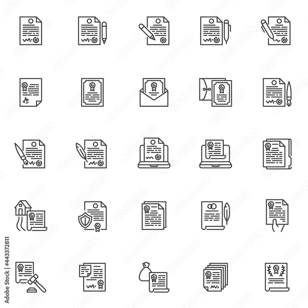 Agreement, contract line icons set Agreement, contract line icons set