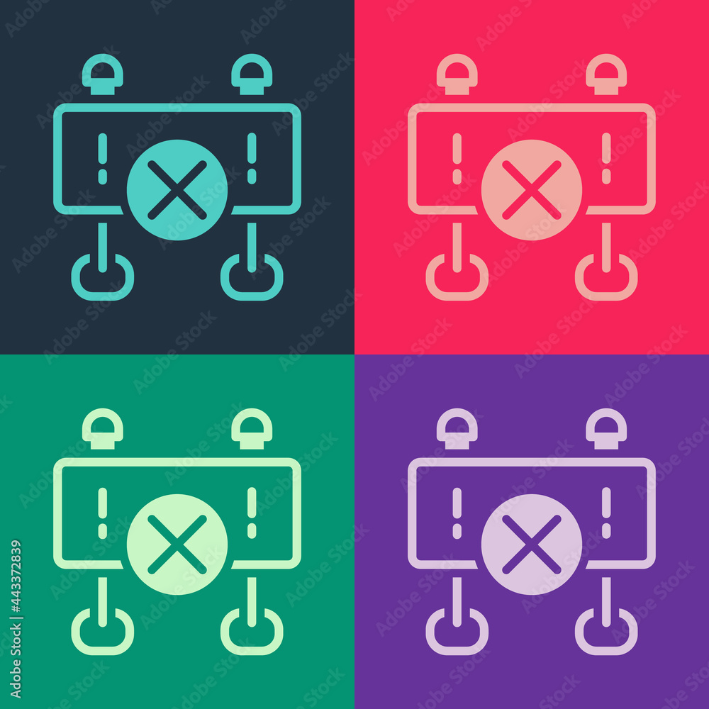 Pop art Road barrier icon isolated on color background. Symbol of restricted area which are in under construction processes. Repair works. Vector Pop art Road barrier icon isolated on color background. Symbol of restricted area which are in under construction processes. Repair works. Vector