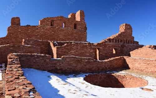 the interior of the ancient san gregorio de abo ruins in the salinas pueblo missions national monument on a sunny winter day near mountainair, new mexico photo