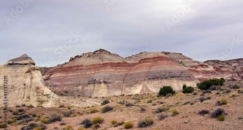 colorful bentonite hills on a stormy day on the cathedral valley drive  capitol reef national  park  utah