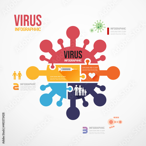Coronavirus shape jigsaw banner. Concept Design infographic Template vector i...